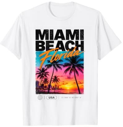 Miami Beach Vintage Floride Été Paradis Palmiers et Vacances T-Shirt