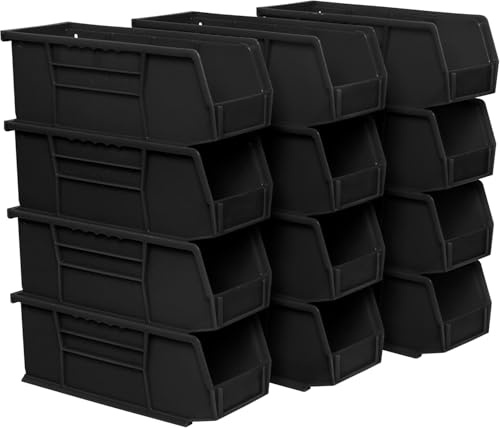 Akro-Mils 30220 AkroBins Plastic Storage Bins, Space-Saving Stackable Bins for Garage, Pantry, Craft Organization, 18.7 cm x 10.5 cm x 7.6 cm, Black, 12-Pack