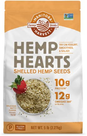 Manitoba Harvest Hemp Hearts, Shelled Hemp Seeds - 5lbs - 10g Plant Protein & 12g Omega 3 & 6 per 30g serving - Easy to Digest with 9 Amino Acids - Gluten Free, Non-GMO Project Verified