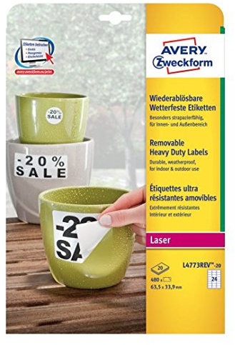 AVERY Zweckform Etiketten 63,5x33,9mm wetterfest ablösbar Laser/Copy Polyesterfolie VE=480 Stück