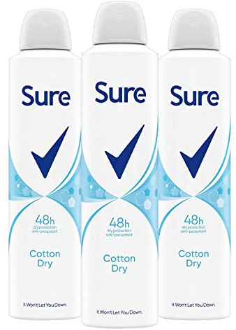 Sure Women Cotton Ultra Dry Anti-Perspirant Deodorant Spray x 3 Pack 250ml Fresh