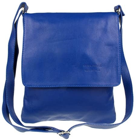 Girly Handbags Womens Genuine Soft Leather Italian Cross Body Messenger Bag Vera Plelle Shoulder Bag Flap Zipper (Royal Blue)