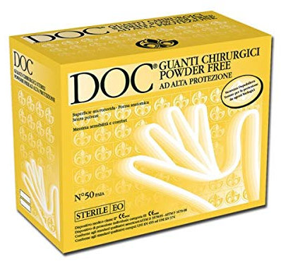 DOC Guanti Chirurgici Sterili, 8 senza Polvere, 50 Paia, incolore