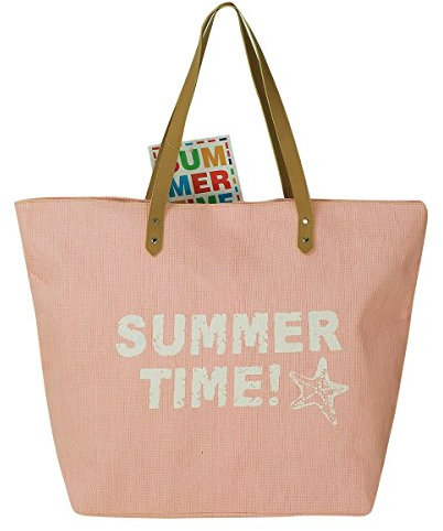 Strandtasche - Farbe wählbar, Summer Time 54x40cm mit Reißverschluss (Rosa)