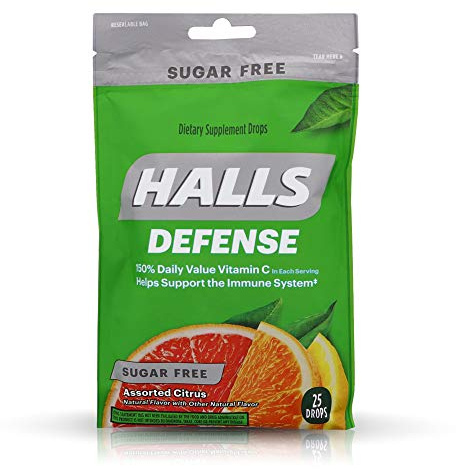 Halls Defense Vitamin C Drops Sugar Free Assorted Citrus - 25 ct, Pack of 4