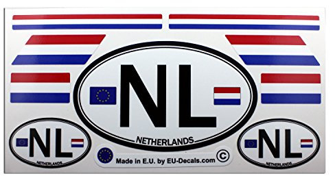 Set mit 9 niederländischen Flaggen und NL-Auto-Landschild, laminierte Aufkleber, MioVespa-Kollektion