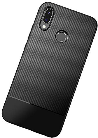 NALIA Coque Silicone Compatible avec Huawei P20 Lite, Look Carbone Housse Protection Cover Ultra-Fine Premium Etui, Incassable Mince Telephone Portable Gel Case Slim Bumper Anti-Choc, Couleur:Noir
