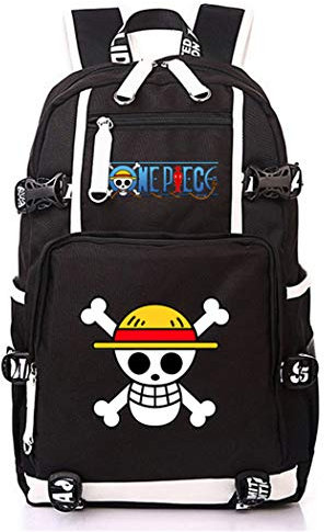 WANHONGYUE One Piece Anime Backpack Mochila Escolar Estudiante Bolso de Escuela Mochila para Portátil Negro-1