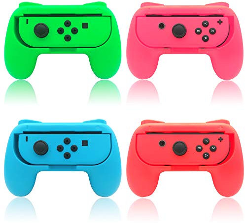 FYOUNG Poignées Compatible avec Joy Con pour Switch & OLED Model, Confort Manettes Grips (Pack de 4) (Rouge, Bleu, Vert, Rose)