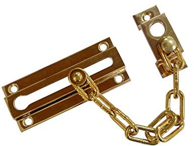 QCAA DG01-002 Solid Brass Chain Door Guard, with 9 Links Steel Chain, Polished Brass US3, 1 Pack