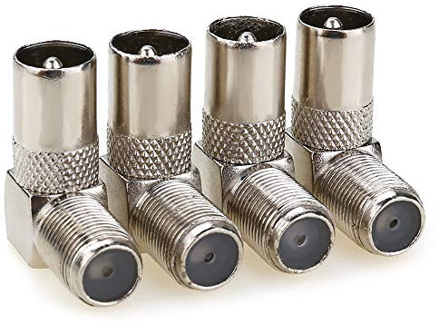 JEEUE 4PCS TV Aerial Male Coax Plug to F Socket 90 Degree Right Angle Angled Adaptor Connector
