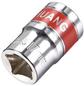 sourcing map 1/2-Inch Drive by 17mm Shallow Socket with Red Band, Cr-V, 6-Point, Metric