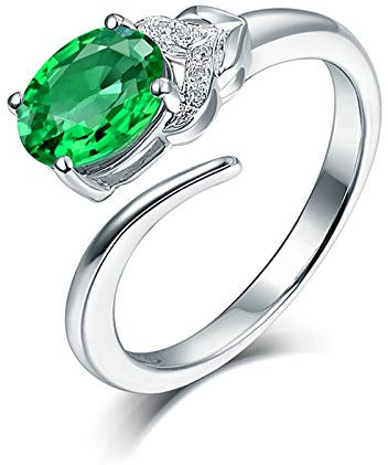 Daesar Bague Fiancaille Or Blanc Femme 18K, Bague Alliance Femme 1.24ct Emeraude Bague Ouverture de La Rose Bague Or Blanc Taille 56.5
