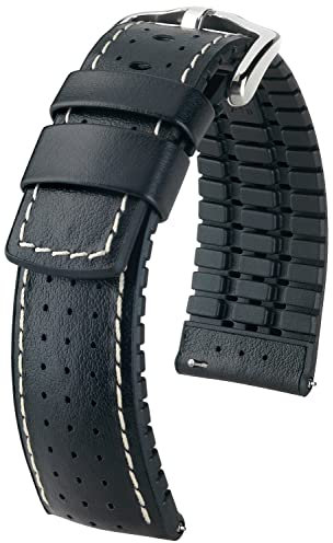 HIRSCH Uhren-Band Tiger L - modisches Premium-Lederband für Deine Armbanduhr - Schwarz - 20 mm