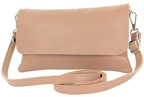 modamoda de T226 Damen Leder Clutch Umhängetasche Abendtasche Small handmade in Italy, Farbe:Rosabeige dunkel