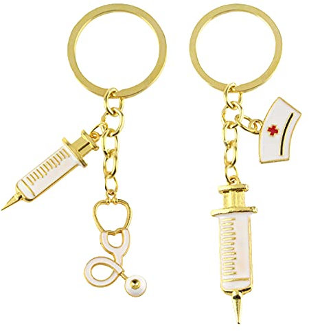 Hosh 2 Stücke Krankenschwester Schlüsselanhänger, Metall, Gold, Zink, Gesundheit/Medizin, Novelty, für Ärzte und Krankenschwestern, Geschenke