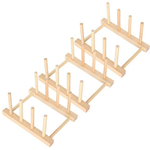 Joyzan Geschirrabtropfgestell aus Holz Geschirrständer 3 Gitter Dish Rack Dishes Geschirrkorb Geschirr Aufbewahrung Abtropfgestell Platzsparend KüChenschrank-Organizer KüChe Abtropfbrett Tellerhalter