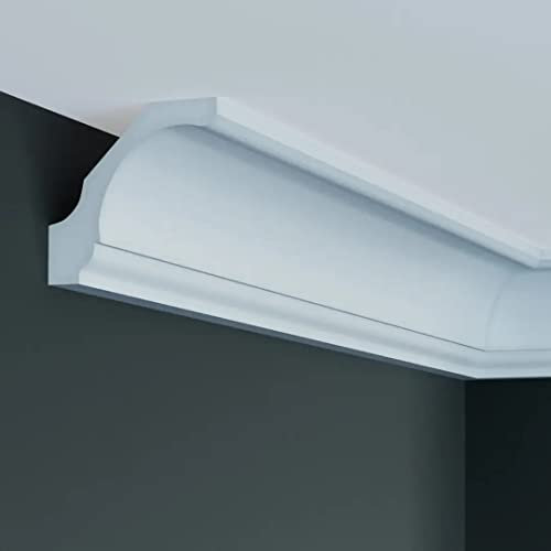 PROVISTON | Plinthe de plafond | 85 x 90 x 2000 mm | Polyuréthane | Blanc | Haute qualité | Moulure en stuc | Moderne | Robuste | Durable | Résistant aux chocs | 2 mètres