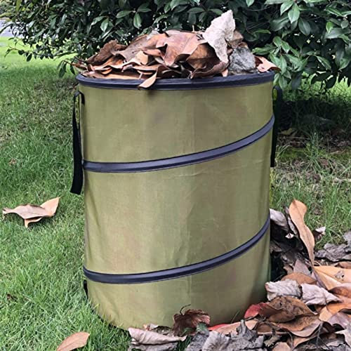 Poubelle de Salle de Bain Poubelle de la feuille de conteneur colpliable avec poignées réutilisables Portable étanche à l'étanche Home Sac de jardinage de jardin, 34 * 40cm, Armée Vert Corbeille