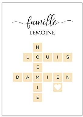 Affiche décorative prénoms Scrabble ~ affiche famille ~ affiche personnalisée ~ pèle mêle ~ famille recomposée par Le Temps des Paillettes
