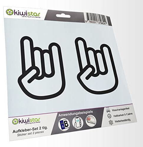 - 2X Kennzeichenaufkleber - Rock'n'Roll Hand - Metal Hand - Autoaufkleber - Evolution Charles Darwin Aufkleber für Auto, Laptop, Fahrrad, LKW, Motorrad Mehrfarbig JDM Decal Racing