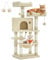 Feandrea Árbol para Gatos de Altura 112 cm, Torre para Gatos, con 11 Postes Rascadores, 2 Plataformas, 1 Cueva, 1 Hamaca, 2 Pompones, Tela de Felpa, Multinivel, Beige PCT215M01