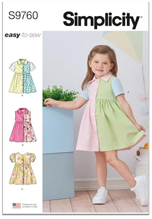 SIMPLICITY SS9760A Toddlers' Dress with Sleeve Variations A (1/2-1-2-3-4)