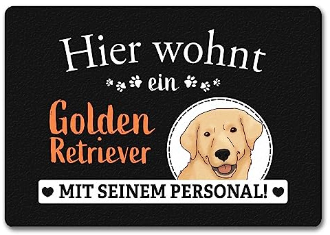 speecheese Hier wohnt EIN Golden Retriever mit seinem Personal Fußmatte in 35x50 cm ohne Rand eine originelle Türmatte als lustige Dekoration am Eingang für Hundebesitzer und Familie mit