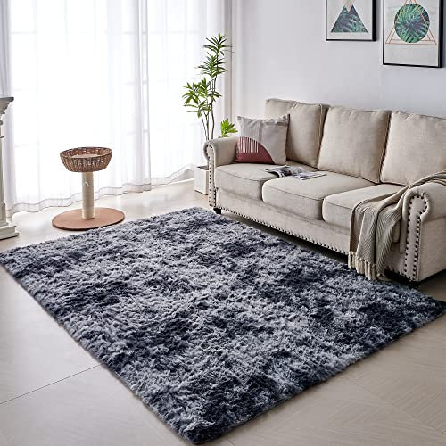 VOFUSHON Wohnzimmer Hochflor Teppich,Shaggy Flur Läufer Teppich Modern Flauschiger Weich Teppich Groß für Wohnzimmer Deko/Schlafzimmer/Kinderzimmer(120 x 160 cm,Dunkelgrau)