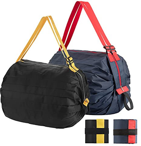 Lllunimon Wiederverwendbare Einkaufstasche Faltbare Reusable Shopping Grocery Bags Lebensmittelgeschäft Lagerung Tote Bag Tragbare Duffle Umhängetasche staschen (Schwarz & Marineblau)