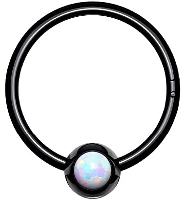 Piercingfaktor Clicker Scharnier Ring mit Opal Kugel Nasen Piercing Septum Tragus Helix Nase Nasenring Nasenpiercing Ohr Knorpel Segment Klicker Schwarz Weiß 1,2mm x 8mm