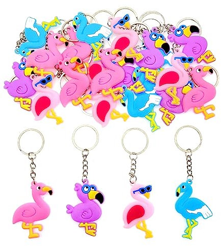 JZK 24x Porte-clés Flamingo pour Cotillons Hawaïens, Accessoires Déco Tropicale, Cadeaux Remerciement Invités, Gadget Fête Caraïbes