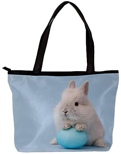 Damentasche Schultertasche Handtasche Häschen Hase mit blau lackiertem Ei Druck Reißverschluss Geldbörse Top-Griff Reißverschluss Taschen für Fitnessstudio, Arbeit, Schule, mehrfarbig,