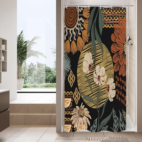 MitoVilla Boho Floral Small Stall Duschvorhang 91,4 x 183,9 cm, abstrakte Blume, schmal, halbe Größe, schicke Duschvorhänge für Retro-Badezimmer-Dekor, botanischer Bohemian-Duschvorhang, 91,4 cm
