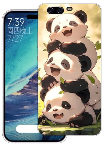 WUACYEAMING Hülle für Huawei P10,Aesthetic Motiv Weiche Silikon Muster TPU Bumper Stoßfest Schutzhülle Transparent Mädchen mit Cover HandyHülle case Pattern-(DREI Pandas)