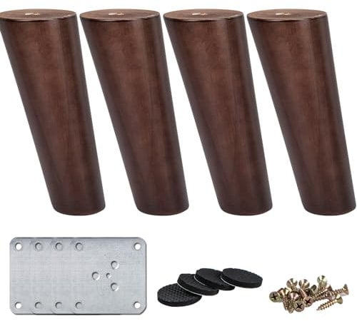 La Vane 6 inch / 15cm Wooden Furniture Legs, 4PCS Soild Wood Oblique Tapered Walnut Replacement Feet with Mounting Plate for Couch Sofa Cabinet TV Stand Armchair