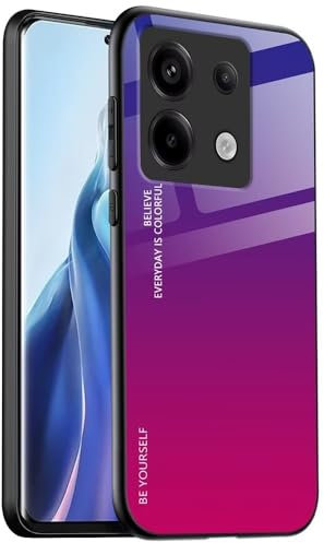 EASSGU Coque Adapté pour Redmi Note 13 Pro 5G / POCO X6 5G (6.67 inches), Coque Arrière en Verre Dégradé Anti-Chute et Anti-Rayures Étui de Téléphone Portable - Rouge Violet