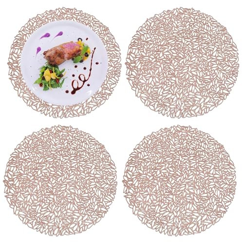 Spldsun 4 Pezzi Tovagliette Oro Rosa Rotonde, Tovaglietta rotonda vuota, per Presina Piatto, Decorazione da Tavola (38cm, Oro Rosa)