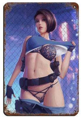 Resident Evil Jill Valentine 8 Poster Retro Poster Metall Blechschild Chic Art Retro Eisen Malerei Bar Menschen Höhle Cafe Familie Garage Poster Wanddekoration 20 x 30 cm