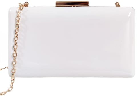 UShopUK Pochette rigida in pelle verniciata tinta unita per matrimonio, ballo di fine anno, festa, borsa a mano, bianco, medium