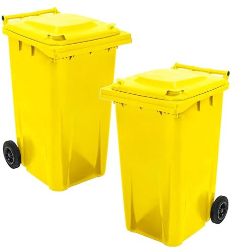 STAR SUPPLIES Yellow 240 Litre Standard Size Large Outdoor Household Rubbish Waste Recycling Wheelie Bin With Lid & Wheels
