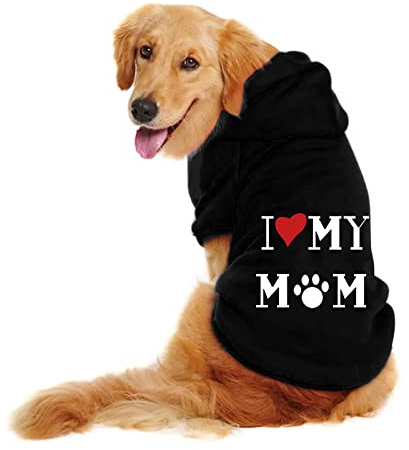 Hundepullover, I Love My Mom T-Shirts FüR Hunde Hundebekleidung Kapuzen Sweatshirt Winterkleidung Große Hunde Knopfdesign Hundepullover Winter Einteiler Weich Haustier Hundepulli (Black, 6XL)