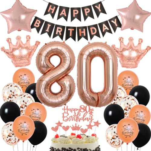 Palloncini Oro Rosa 80 anni Compleanno Donna, Palloncini 80 anni Oro Rosa Donna, Decorazioni 80 anni compleanno Donna, 80 anni Palloncini compleanno Oro Rosa nero, Festa 80 anni Oro Rosa