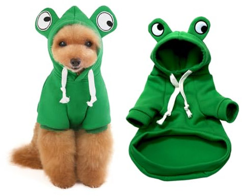 Niedlicher Frosch Form Pullover, Hunde Hoodie, Lustiger Halloween Kleiner Hundefrosch Kostü, Hundekostüme Für Haustiere, Niedlichen, Warme, für Halloween, Geeignet für 9-12 Pfund, Grün, L