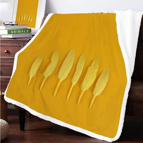 Feder Sherpa Decke 130x150cm Kuscheldecke Flauschig Fleecedecke Gelb Klein Winter Dicke Warm Kunstfelldecke für Kinder Knie Sofa Wohnzimmer