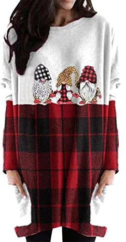 OMZIN Womens Christmas Sweatshirt Rotweinglas Weihnachtsmütze Grafik Pullover Langarm Pullover Tops Bunt S