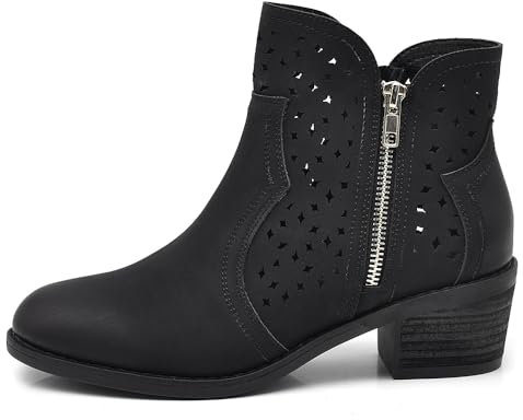 IF Fashion Stivali Stivaletti da Donna Traforati Con Cerniera Primaverili Estivi Pelle Sintetica GR-6655 Nero N.36