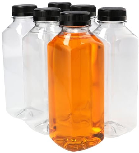 Plastic flessenshop 6x Saftflasche Kunststoff 750 ml - Quadratisch - PET-Flaschen mit Verschluss schwarz - BPA-freier PET-Kunststoff - Nachfüllbaar - Mit Verschluss - Leere Flaschen, 6 Stück