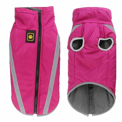 Monkimau Winterjacke für große Hunde XL bis 6XL | Hundemantel Hundejacke Wasserabweisend mit Leuchtstreifen Unterlegtem Reißverschluss und Gummizug (Pink, XL)