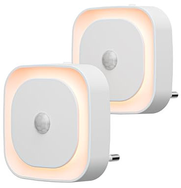 YUNLEX 2 Pcs Veilleuse Prise Électrique avec Détecteur de Mouvement, 3 modes de capteur, Luminosité réglable, pour les enfants, salle de bains, chambre à coucher, couloir, cuisine, Ambre